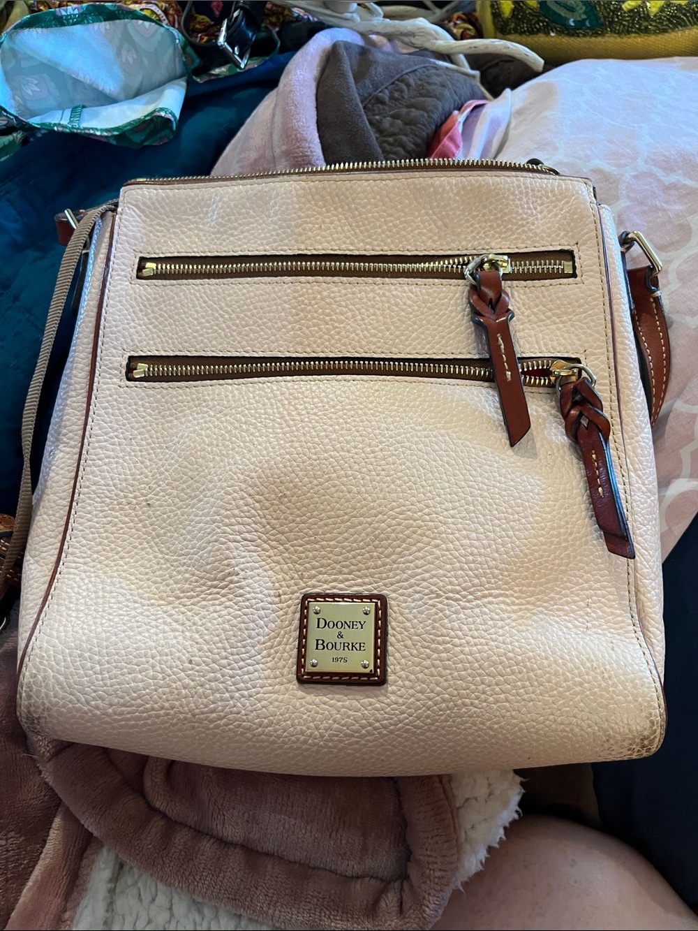 Dooney & Bourke Blush Pebbled Leather Crossbody with Brown Trim